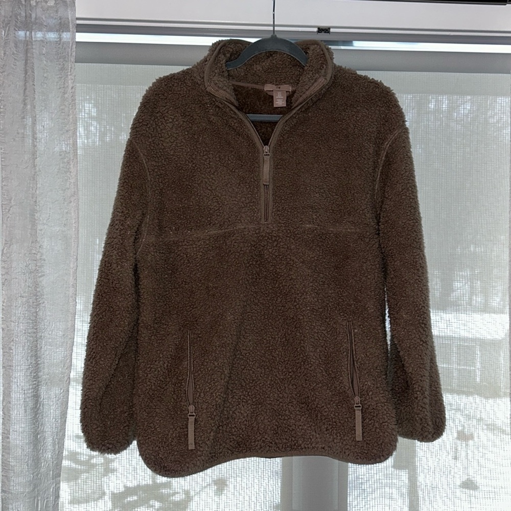 H&M brown quarter Zip Sherpa